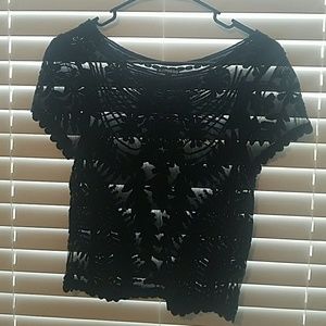 Lace Floral Embroidered Black Top
